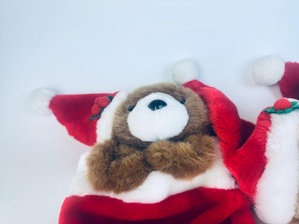 Vintage 1980's Plush Bear Christmas Stocking - Red & White Faux-Fur - Made in Korea - Sold Separately