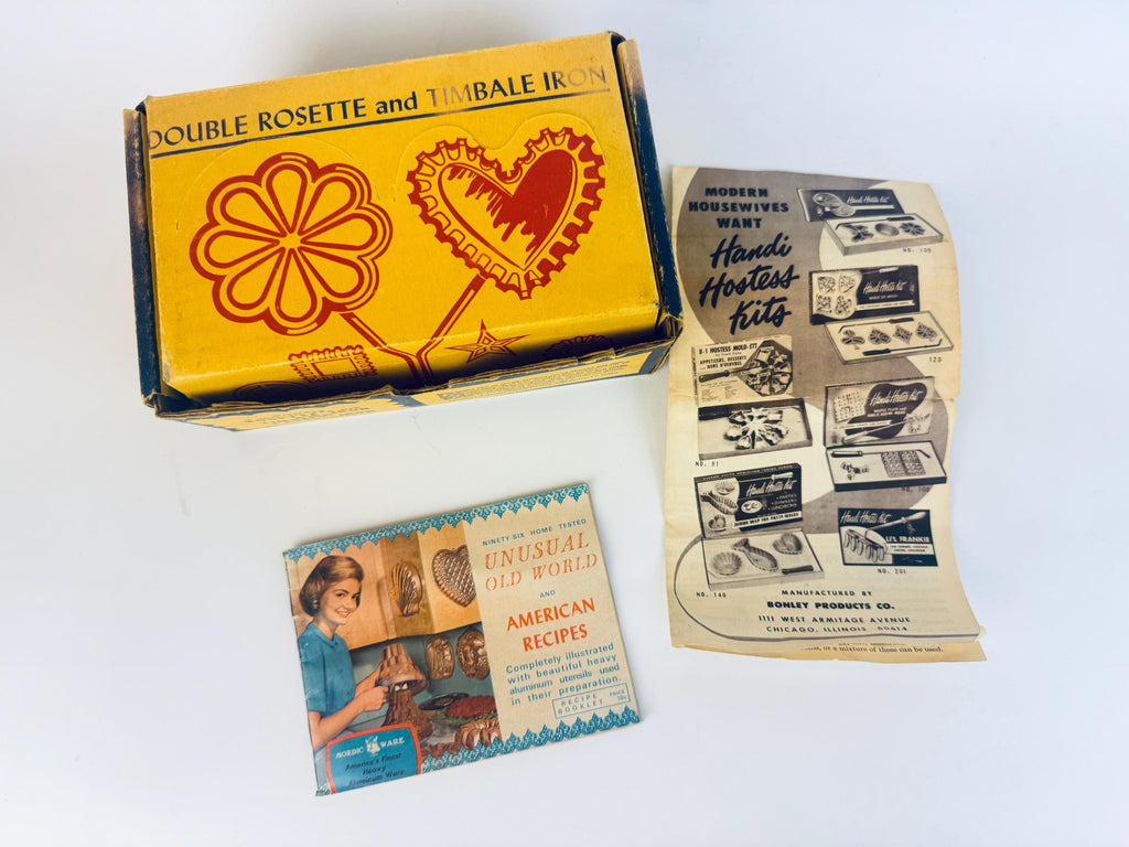 Vintage 1950s Nordic Ware Aluminium Rosette Timbale Iron Set with Box for Baking