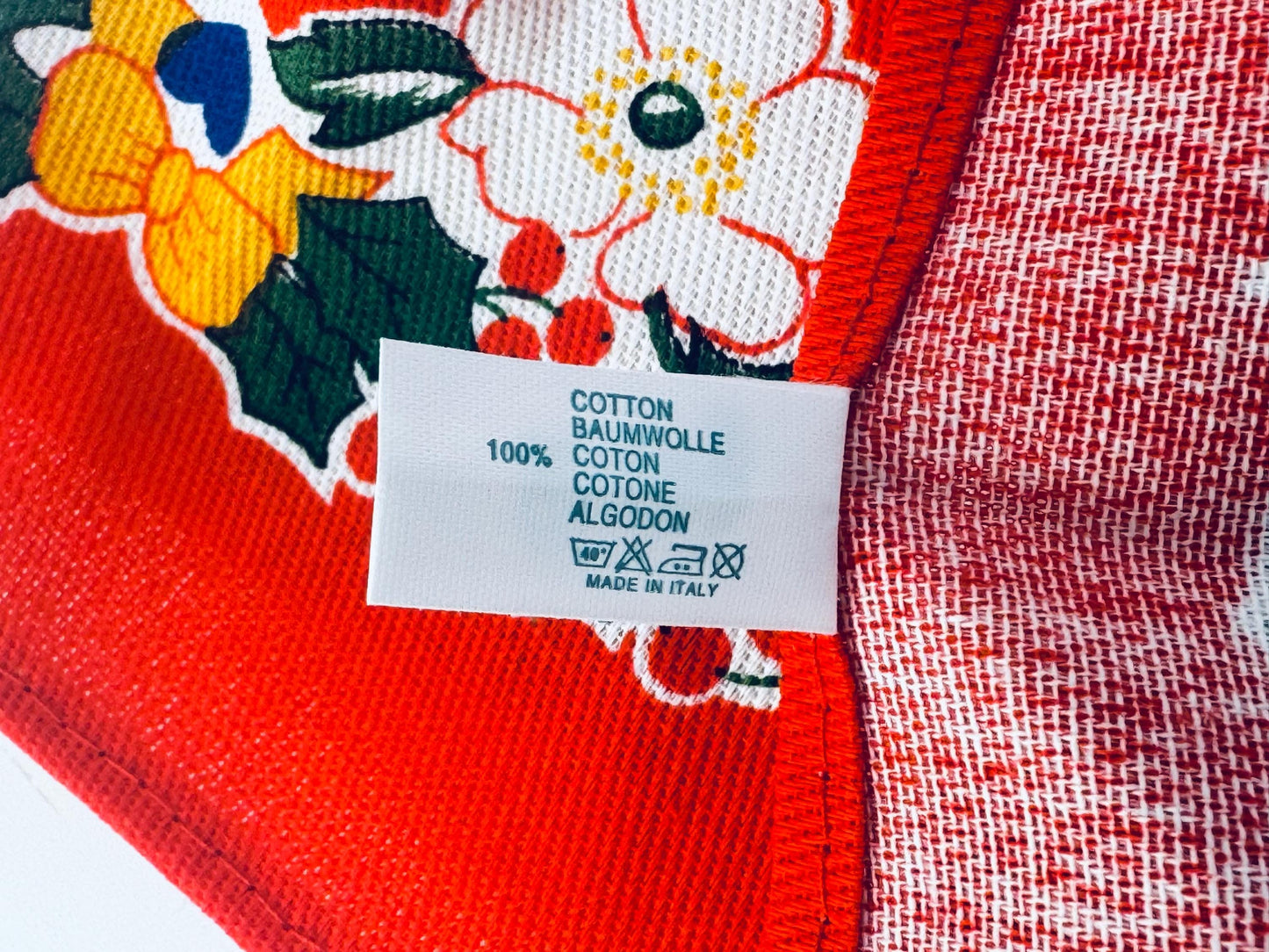 Vintage 1980s 'Tag House' Italian Cotton Holiday Kitchen Towel Red Village Scene - Made In Italy