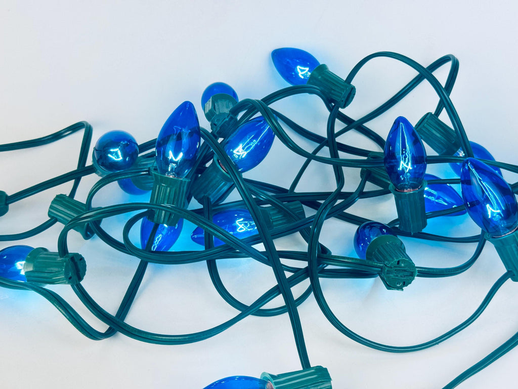 Vintage 1980s ALDERBROOK Outdoor Blue Acrylic Outdoor Christmas Lights - 25 Lights