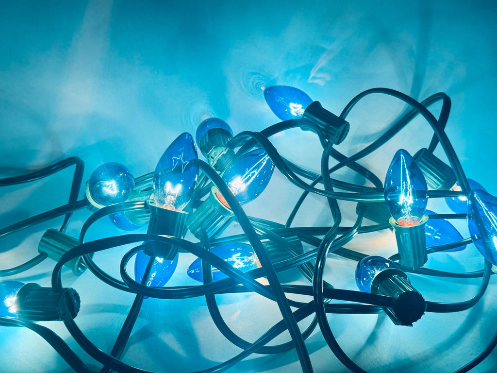 Vintage 1980s ALDERBROOK Outdoor Blue Acrylic Outdoor Christmas Lights - 25 Lights