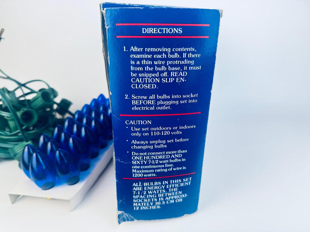 Vintage 1980s ALDERBROOK Outdoor Blue Acrylic Outdoor Christmas Lights - 25 Lights