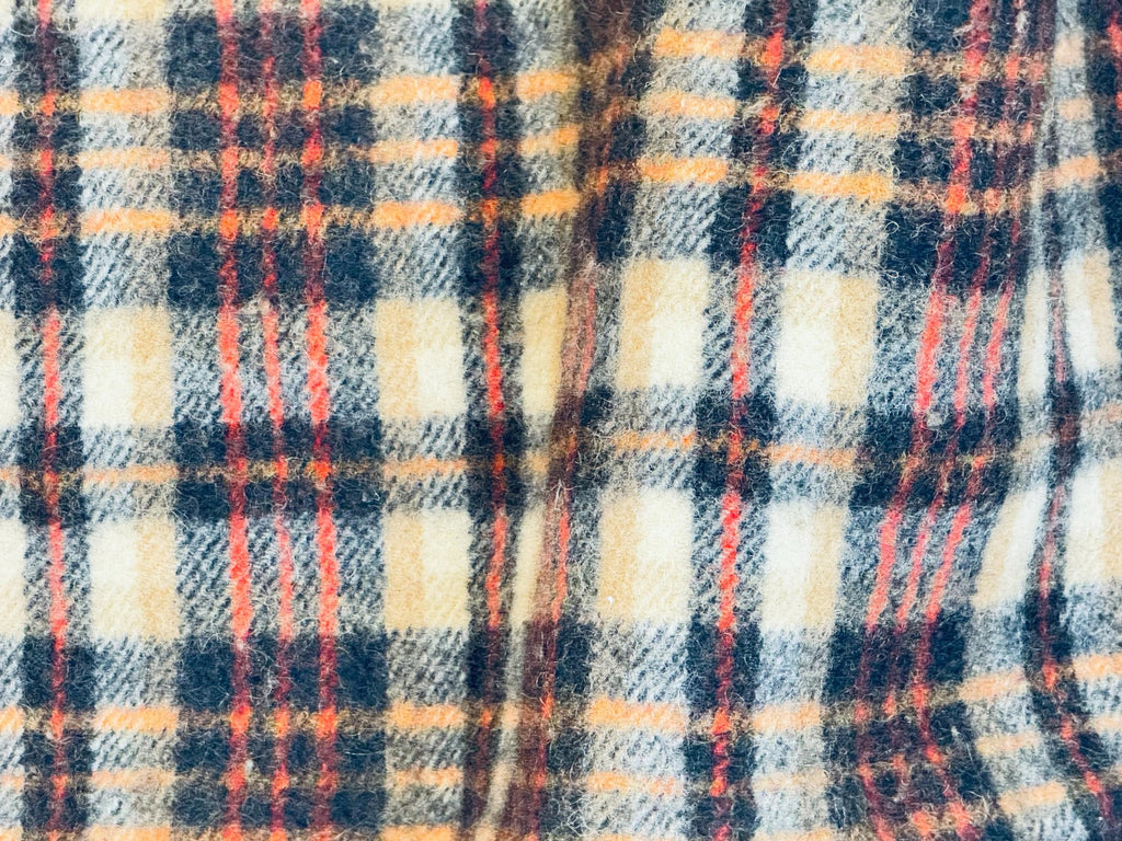 Vintage 1980s 'Teleks' Wool-Blend Checked Blanket Tan & Black Cozy Throw - 52 × 62 - Made In Former Yugoslavia