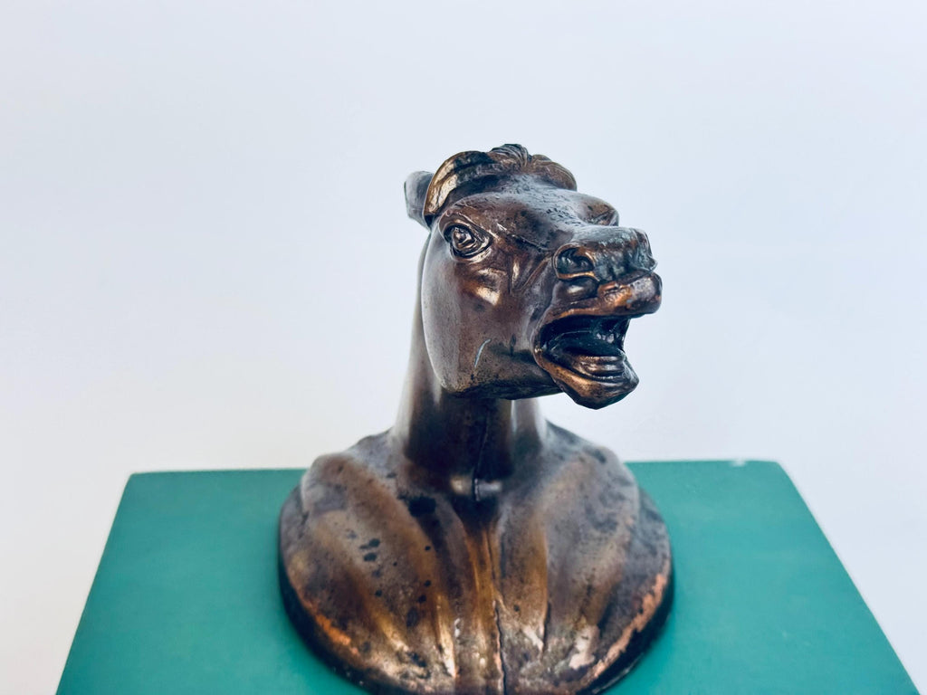 Vintage 1930s Spelter Horse-Head Bookend Bronzed Finish Shelf Accent