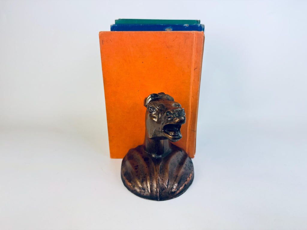 Vintage 1930s Spelter Horse-Head Bookend Bronzed Finish Shelf Accent