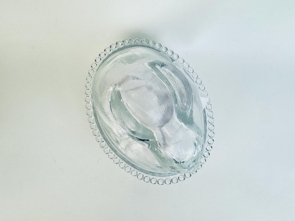 Vintage Clear Glass Bunny Rabbit on Nest Covered Dish  Farmhouse Tabletop Accent