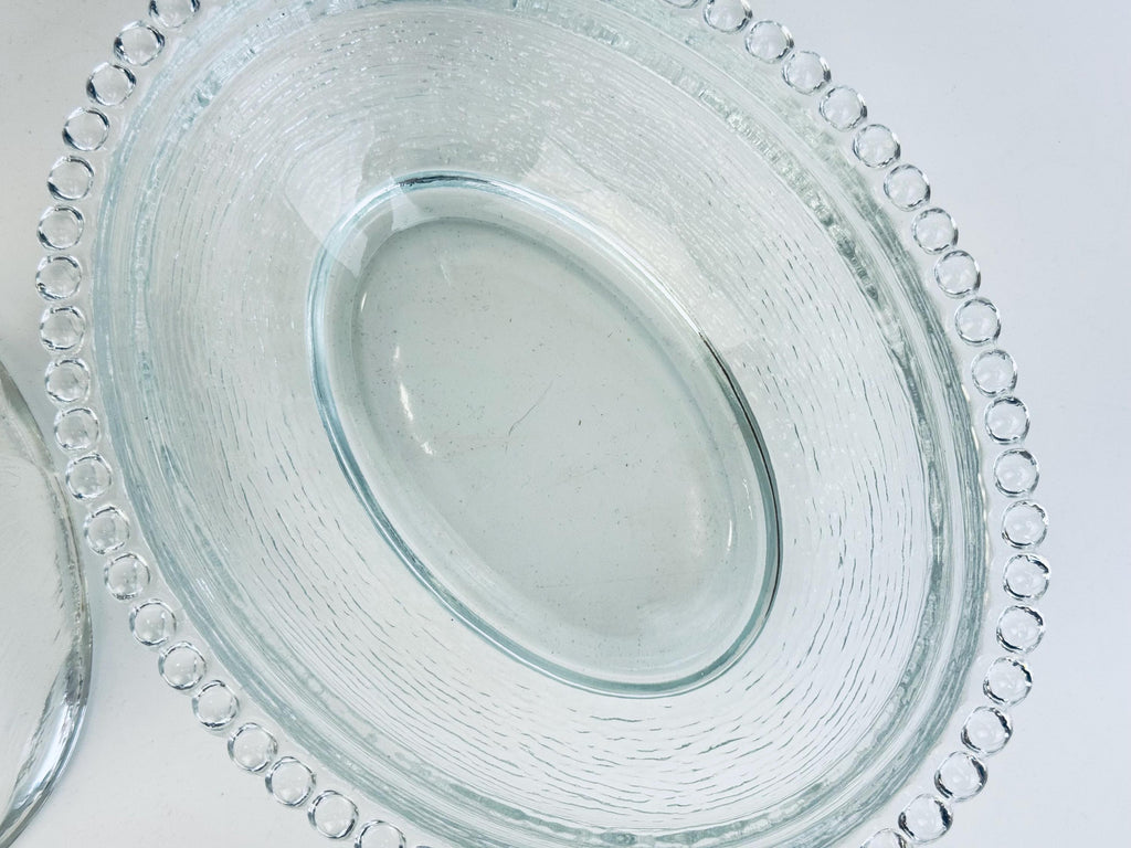 Vintage Clear Glass Bunny Rabbit on Nest Covered Dish  Farmhouse Tabletop Accent