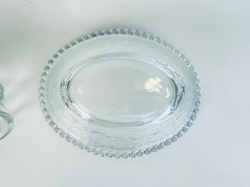 Vintage Clear Glass Bunny Rabbit on Nest Covered Dish  Farmhouse Tabletop Accent