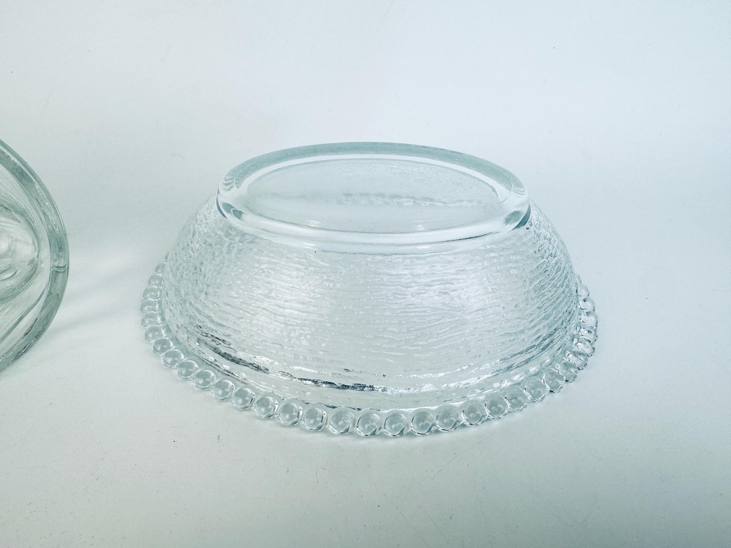 Vintage Clear Glass Bunny Rabbit on Nest Covered Dish  Farmhouse Tabletop Accent