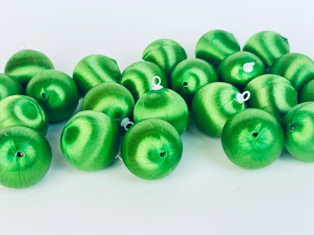 Vintage Spun 'Silky' Green Apple Satin String Small Christmas Tree Ornaments - Set of 23