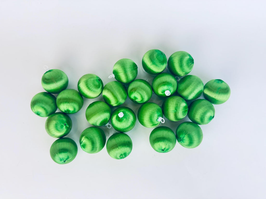 Vintage Spun 'Silky' Green Apple Satin String Small Christmas Tree Ornaments - Set of 23