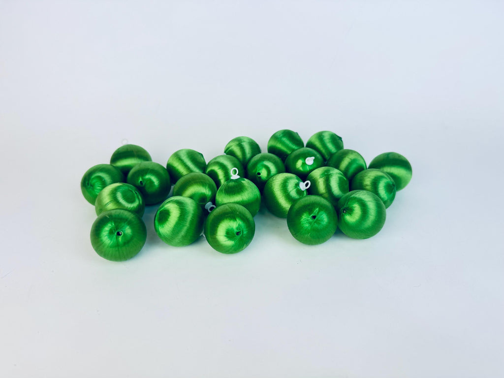 Vintage Spun 'Silky' Green Apple Satin String Small Christmas Tree Ornaments - Set of 23