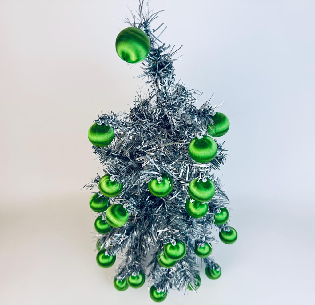 Vintage Spun 'Silky' Green Apple Satin String Small Christmas Tree Ornaments - Set of 23