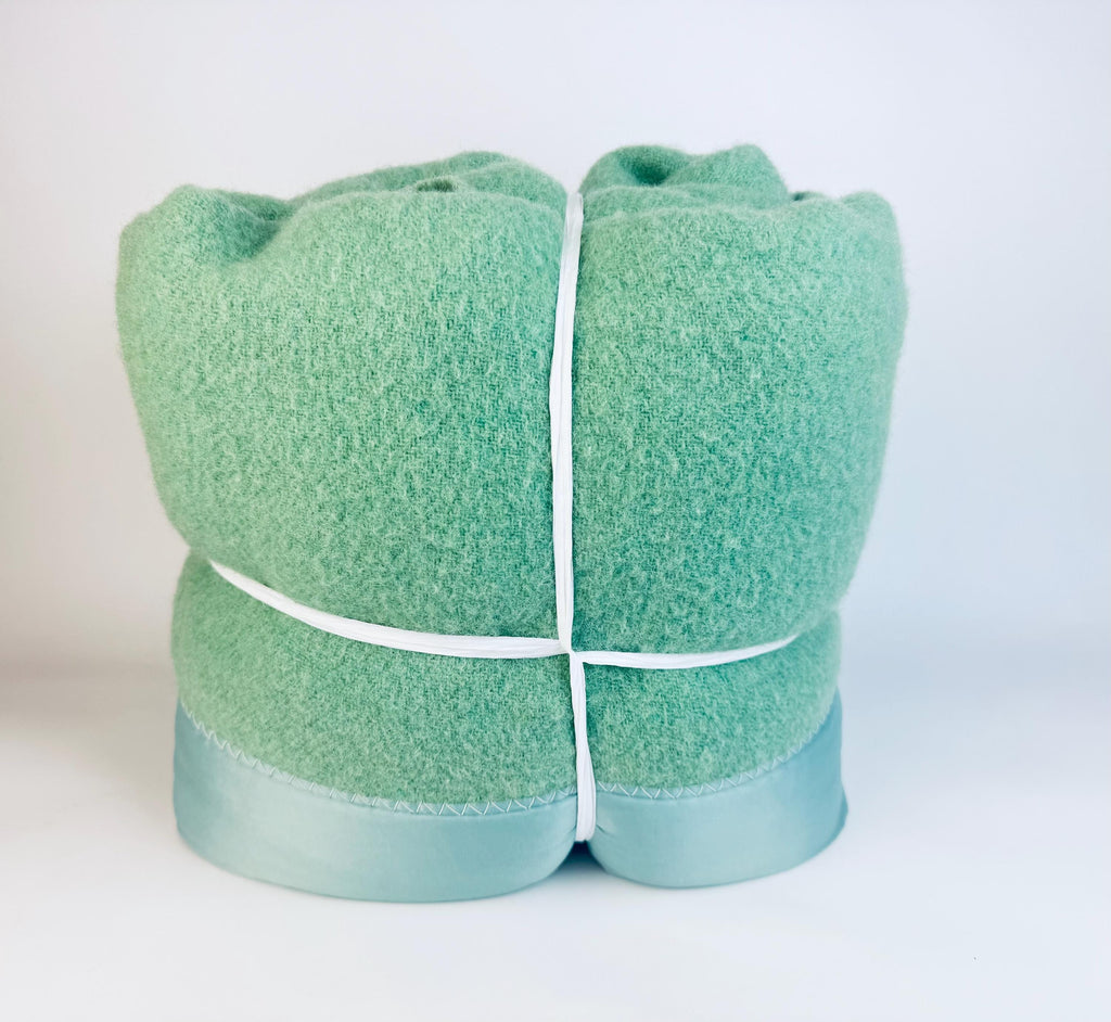 Vintage Mint Green Wool Blanket With Satin Trim - Twin/Single Size - 72" x 90" - Made In Canada