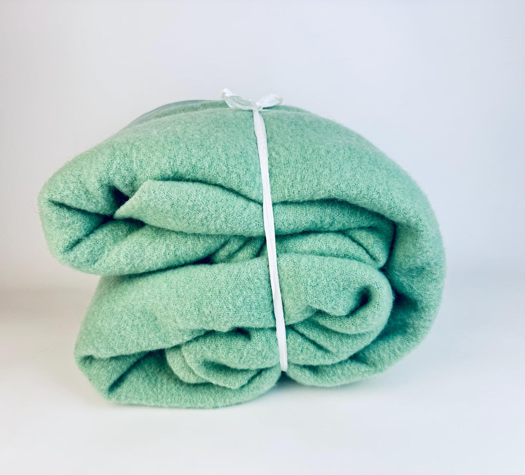 Vintage Mint Green Wool Blanket With Satin Trim - Twin/Single Size - 72" x 90" - Made In Canada