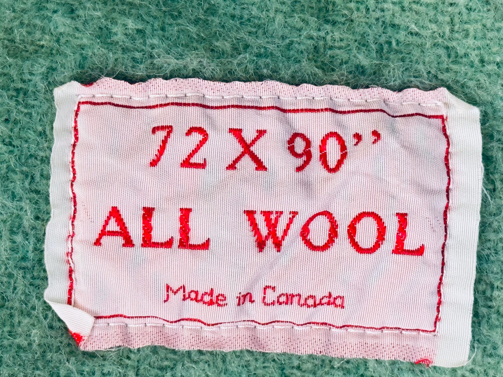 Vintage Mint Green Wool Blanket With Satin Trim - Twin/Single Size - 72" x 90" - Made In Canada