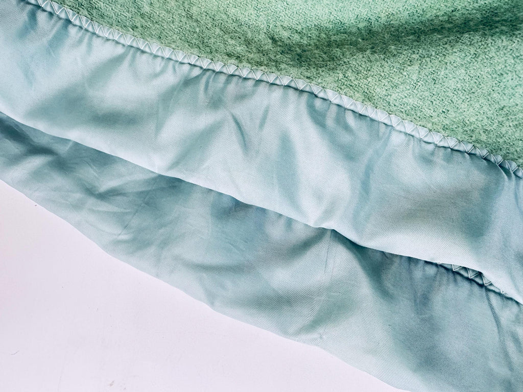 Vintage Mint Green Wool Blanket With Satin Trim - Twin/Single Size - 72" x 90" - Made In Canada