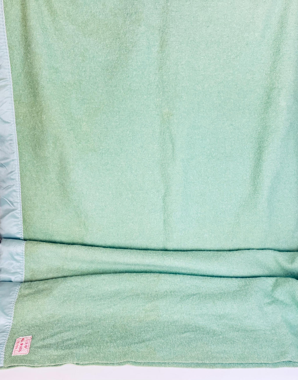 Vintage Mint Green Wool Blanket With Satin Trim - Twin/Single Size - 72" x 90" - Made In Canada