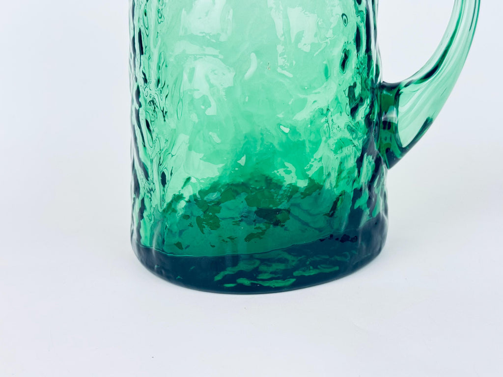 Vintage 1970s Textured Green Glass Pitcher Jug
