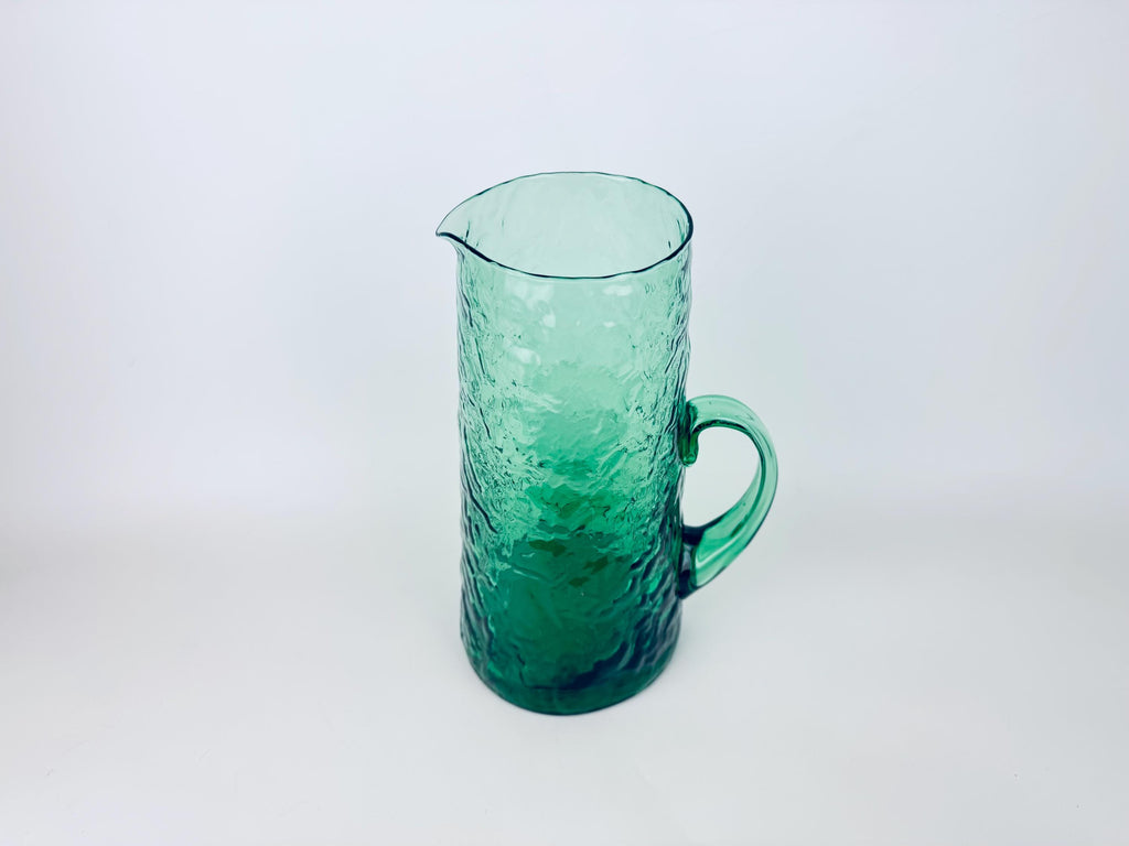 Vintage 1970s Textured Green Glass Pitcher Jug
