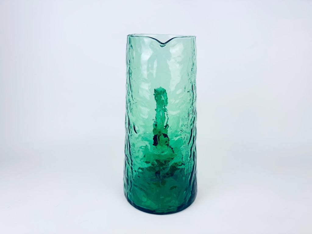 Vintage 1970s Textured Green Glass Pitcher Jug