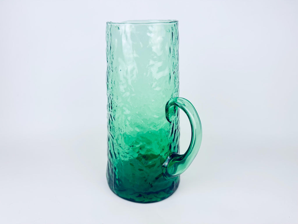Vintage 1970s Textured Green Glass Pitcher Jug