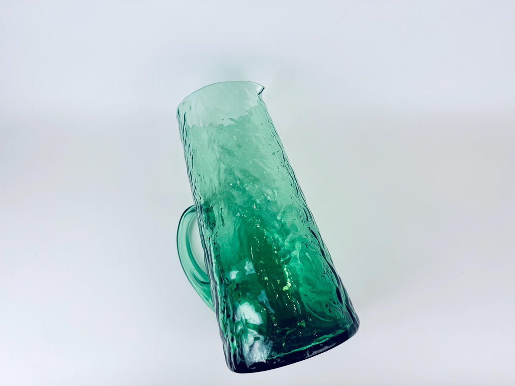 Vintage 1970s Textured Green Glass Pitcher Jug