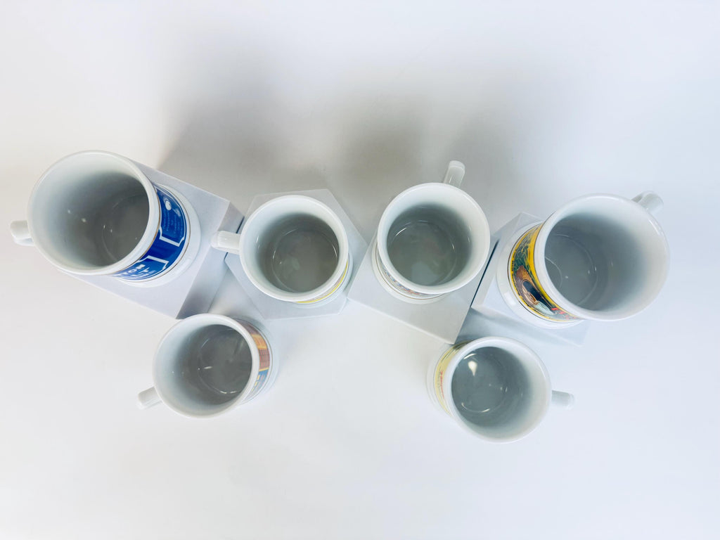 Vintage 1980s White Porcelain Advertising Coffee Mugs - Made In Japan - Sold Separately