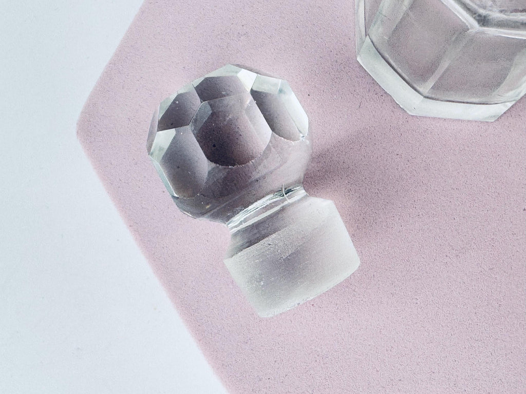 Antique Victorian 1900s Clear Cut Glass & Sterling Silver Collar Perfume Bottle - Vanity Decor