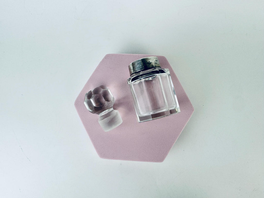 Antique Victorian 1900s Clear Cut Glass & Sterling Silver Collar Perfume Bottle - Vanity Decor