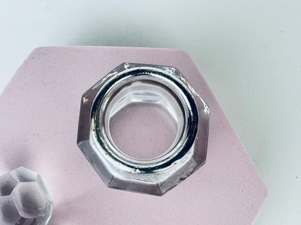 Antique Victorian 1900s Clear Cut Glass & Sterling Silver Collar Perfume Bottle - Vanity Decor