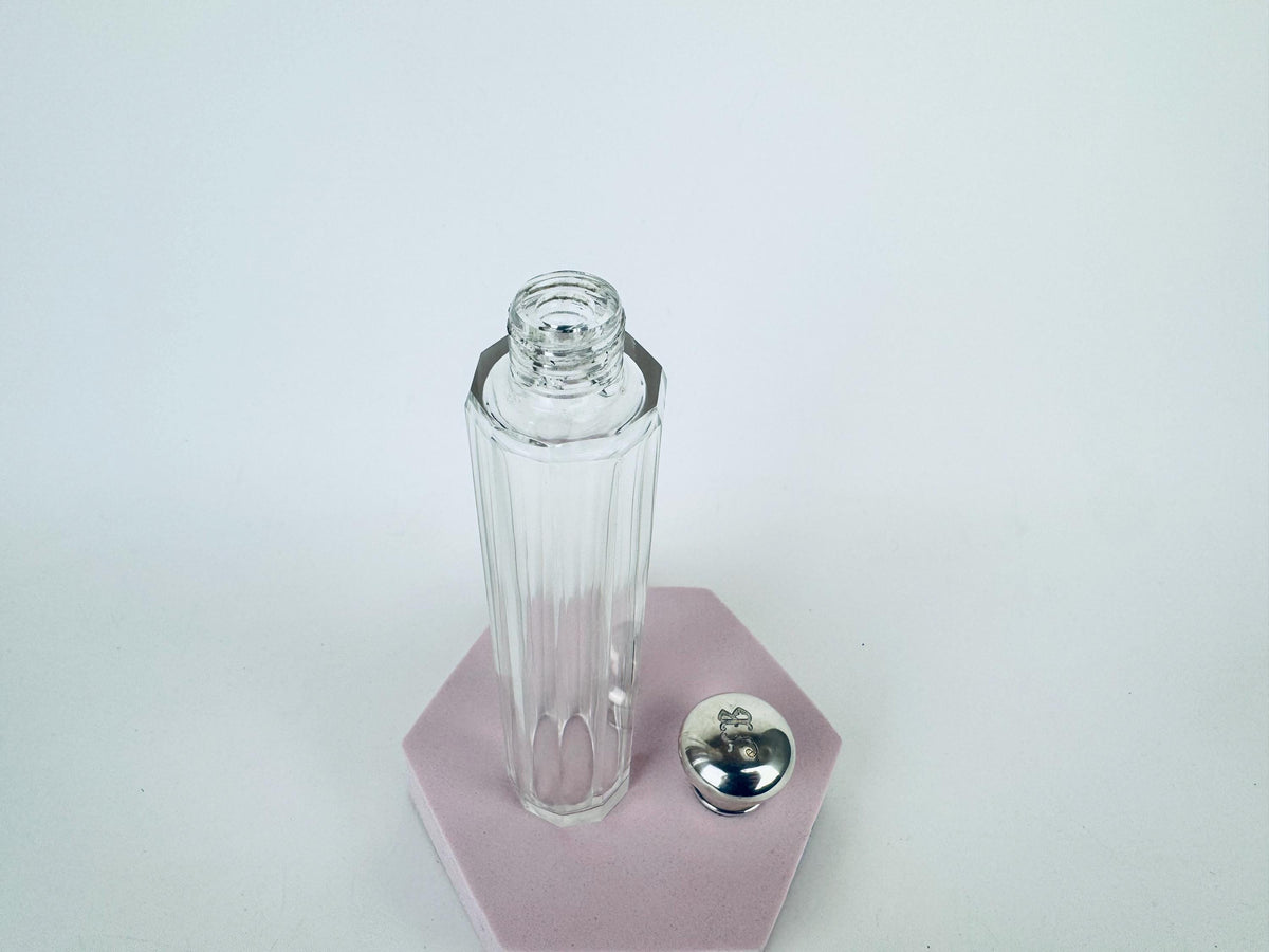 Vintage 1938 Sterling Silver-Topped Fluted Clear Glass Perfume Bottle  Art Deco Vanity Luxe