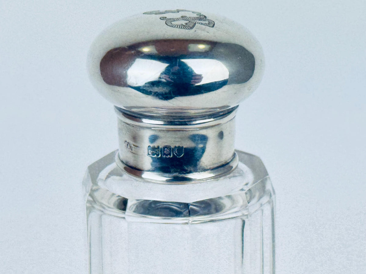 Vintage 1938 Sterling Silver-Topped Fluted Clear Glass Perfume Bottle  Art Deco Vanity Luxe
