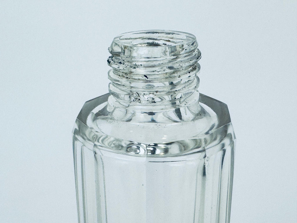 Vintage 1938 Sterling Silver-Topped Fluted Clear Glass Perfume Bottle  Art Deco Vanity Luxe