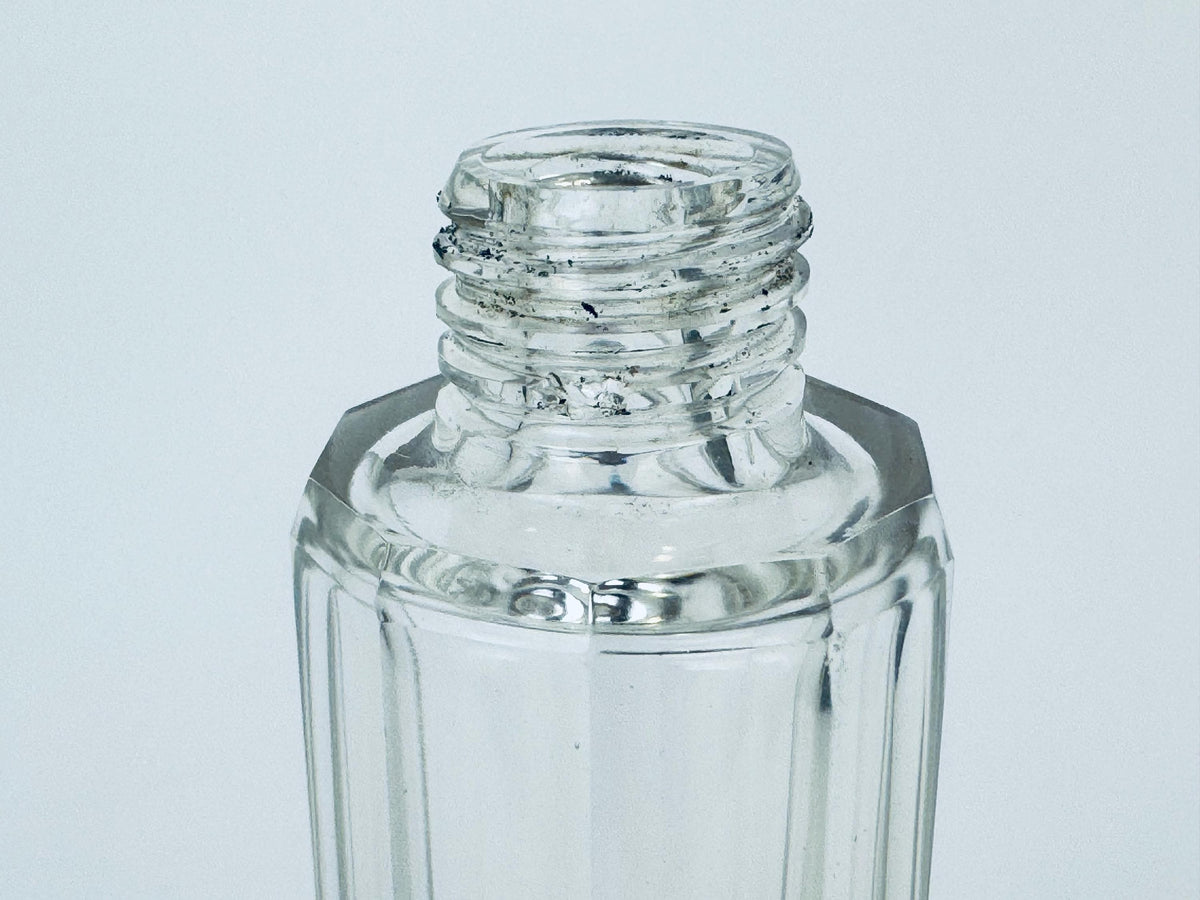 Vintage 1938 Sterling Silver-Topped Fluted Clear Glass Perfume Bottle  Art Deco Vanity Luxe