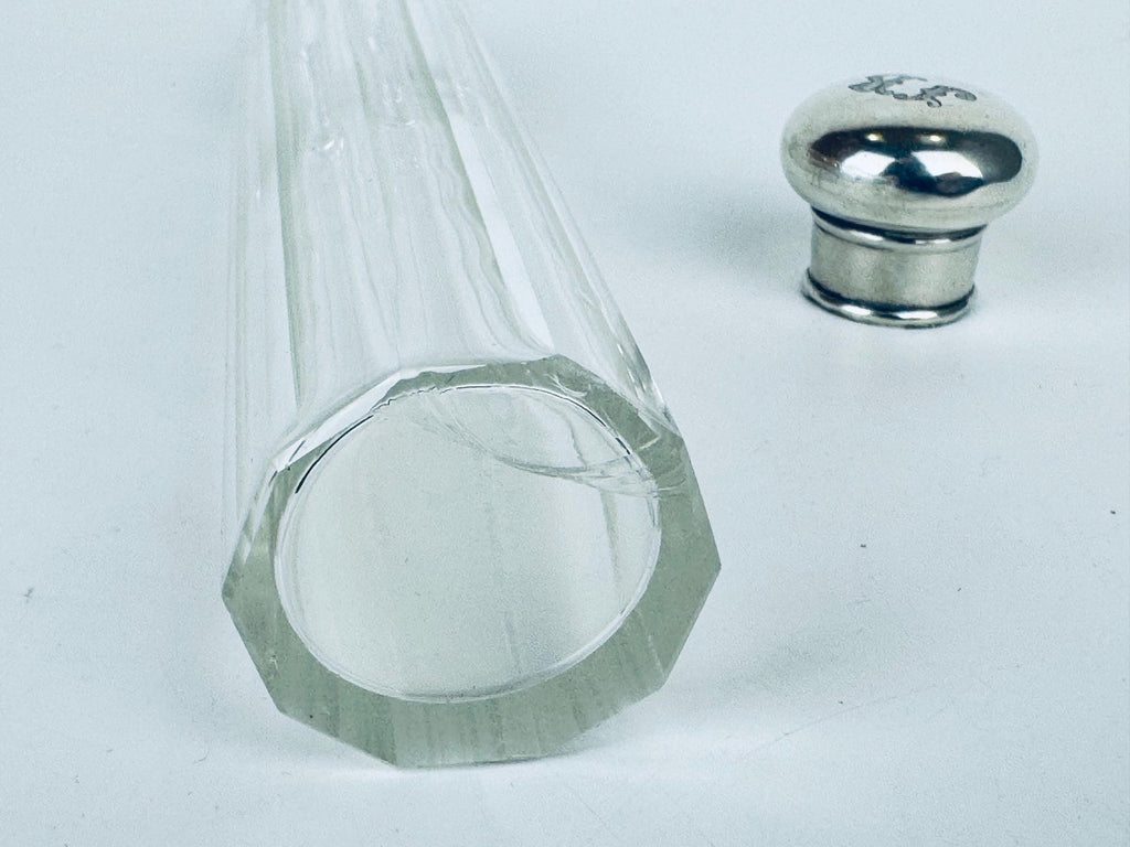 Vintage 1938 Sterling Silver-Topped Fluted Clear Glass Perfume Bottle  Art Deco Vanity Luxe