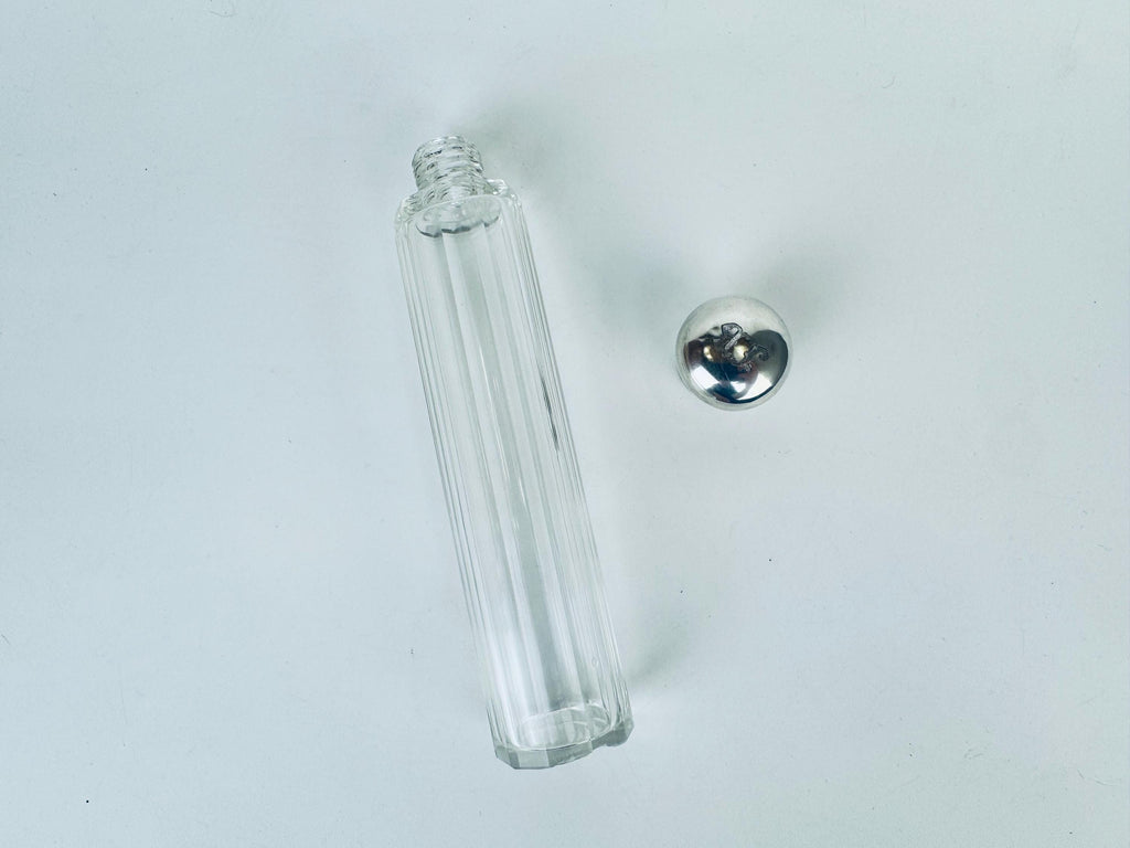 Vintage 1938 Sterling Silver-Topped Fluted Clear Glass Perfume Bottle  Art Deco Vanity Luxe