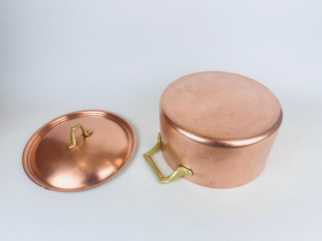 Vintage 1970s Copper & Brass Paul Revere Limited Edition 3 Quart Stock Pot - Stainless Interior