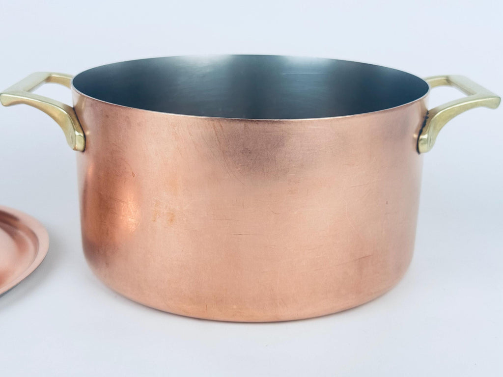 Vintage 1970s Copper & Brass Paul Revere Limited Edition 3 Quart Stock Pot - Stainless Interior