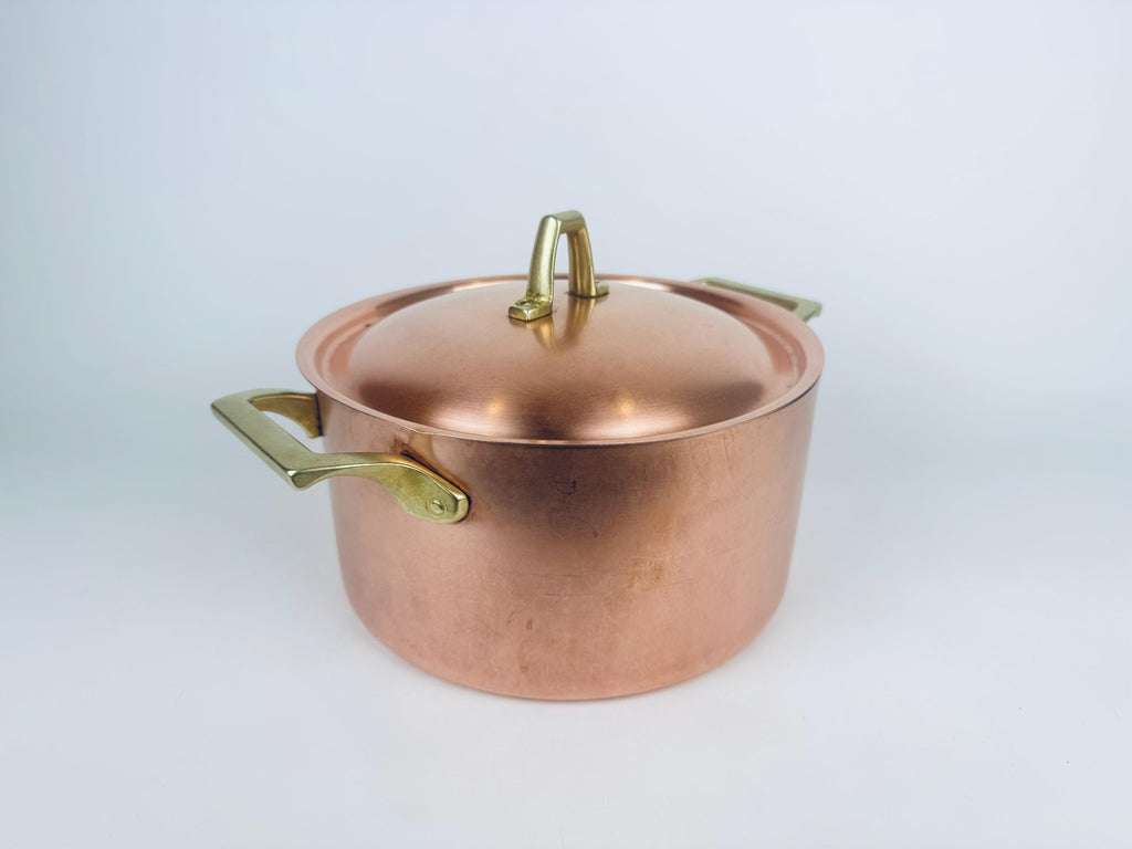 Vintage 1970s Copper & Brass Paul Revere Limited Edition 3 Quart Stock Pot - Stainless Interior