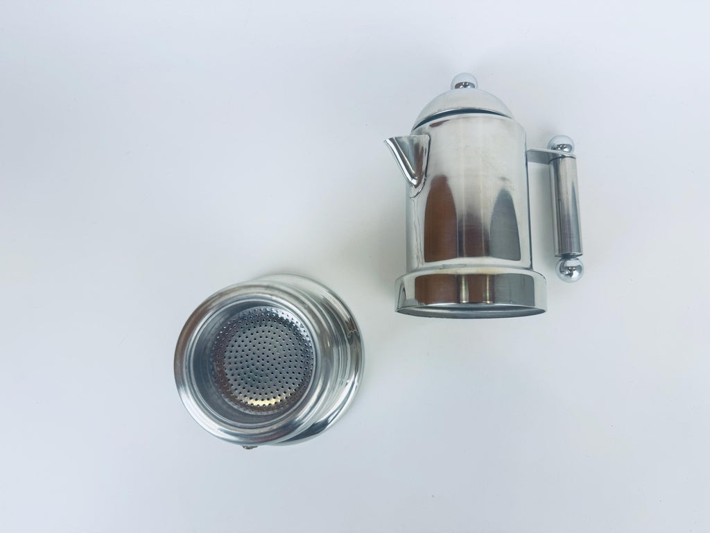 Vintage Vev Viganò Kontessa Italian Silver Stainless Steel Italian Stovetop Espresso Maker - Made In Italy