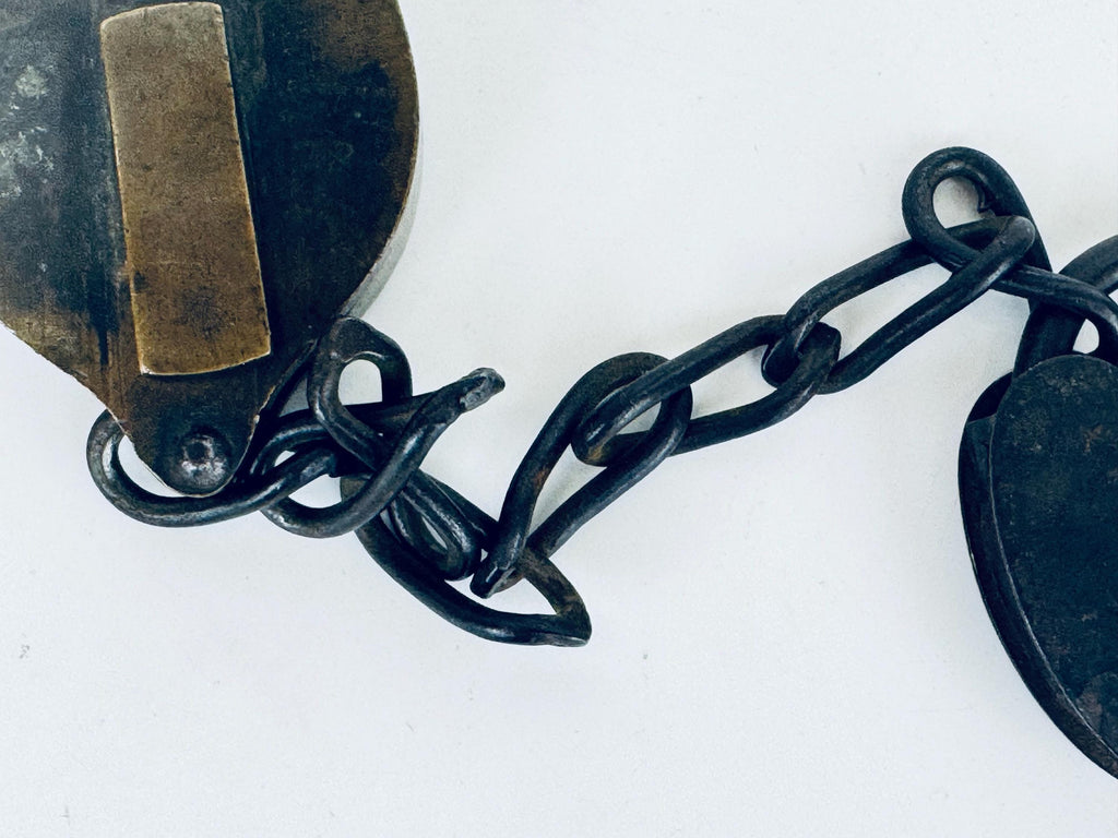 Antique + Rare 1870s Heart-Shaped Padlock Brass & Iron Railroad Lock  Original Chain + Key