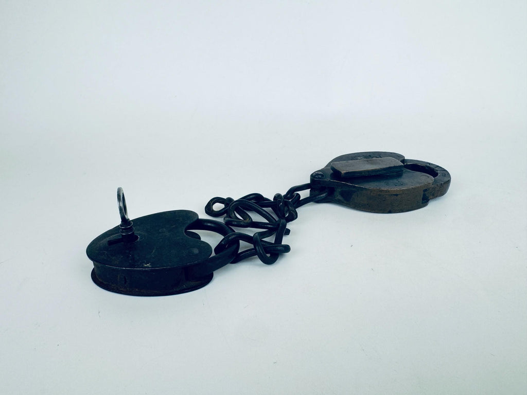 Antique + Rare 1870s Heart-Shaped Padlock Brass & Iron Railroad Lock  Original Chain + Key