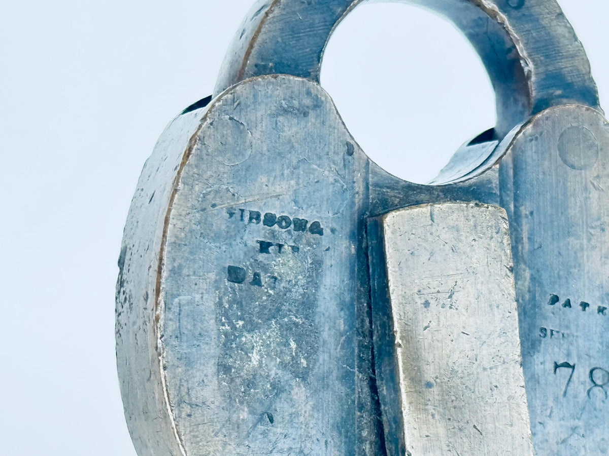 Antique + Rare 1870s Heart-Shaped Padlock Brass & Iron Railroad Lock  Original Chain + Key