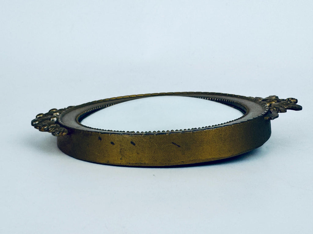 Vintage Small Brass Convex Wall Mounted Mirror - Neoclassical Dove & Rose Motif