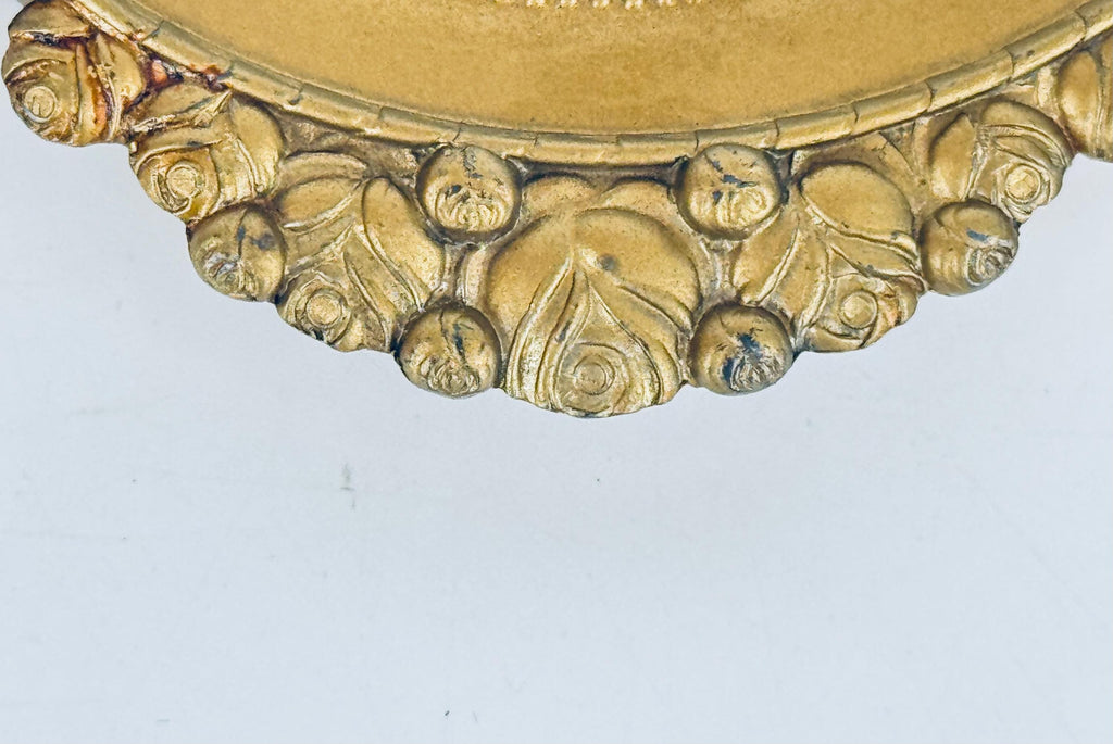 Vintage Small Brass Convex Wall Mounted Mirror - Neoclassical Dove & Rose Motif