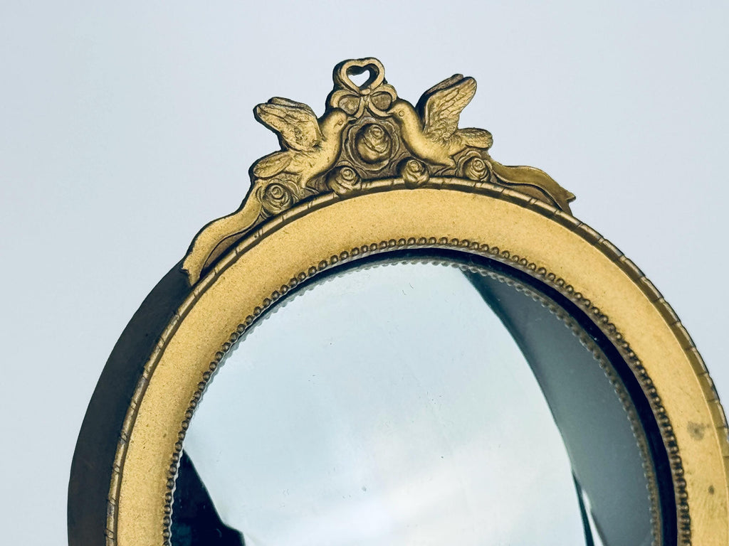 Vintage Small Brass Convex Wall Mounted Mirror - Neoclassical Dove & Rose Motif