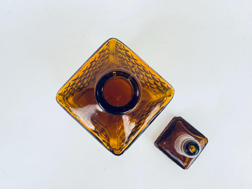 Vintage Amber 1960s American Diamond Glass Decanter with Ground Stopper