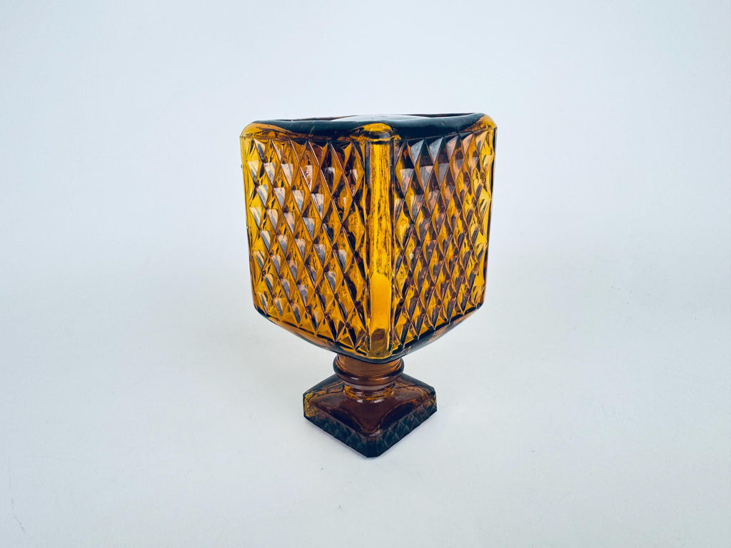 Vintage Amber 1960s American Diamond Glass Decanter with Ground Stopper