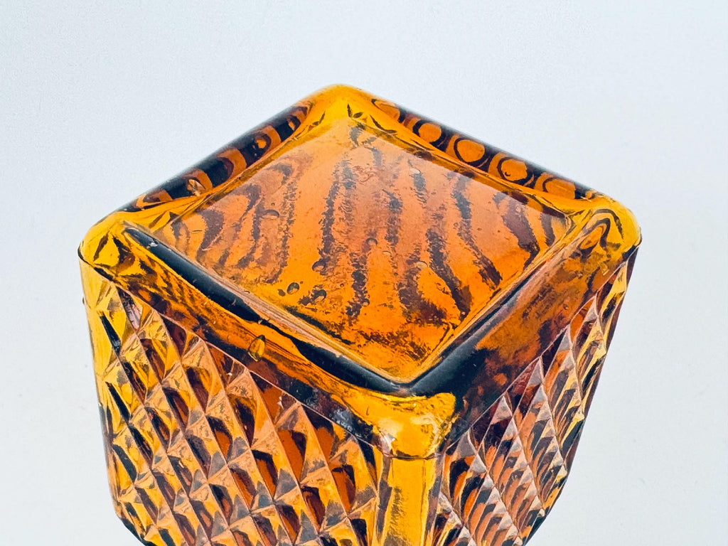 Vintage Amber 1960s American Diamond Glass Decanter with Ground Stopper